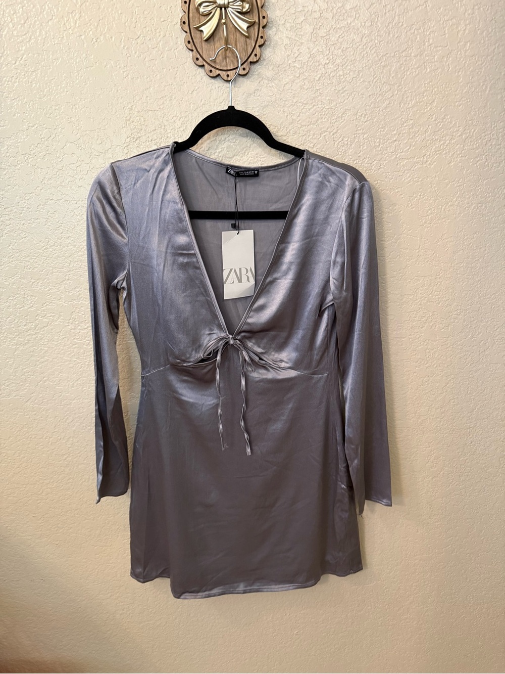 Zara Silver Satin Mini Dress